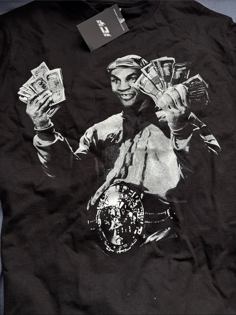 Black Graphic Short Sleeve Tee with Money Print